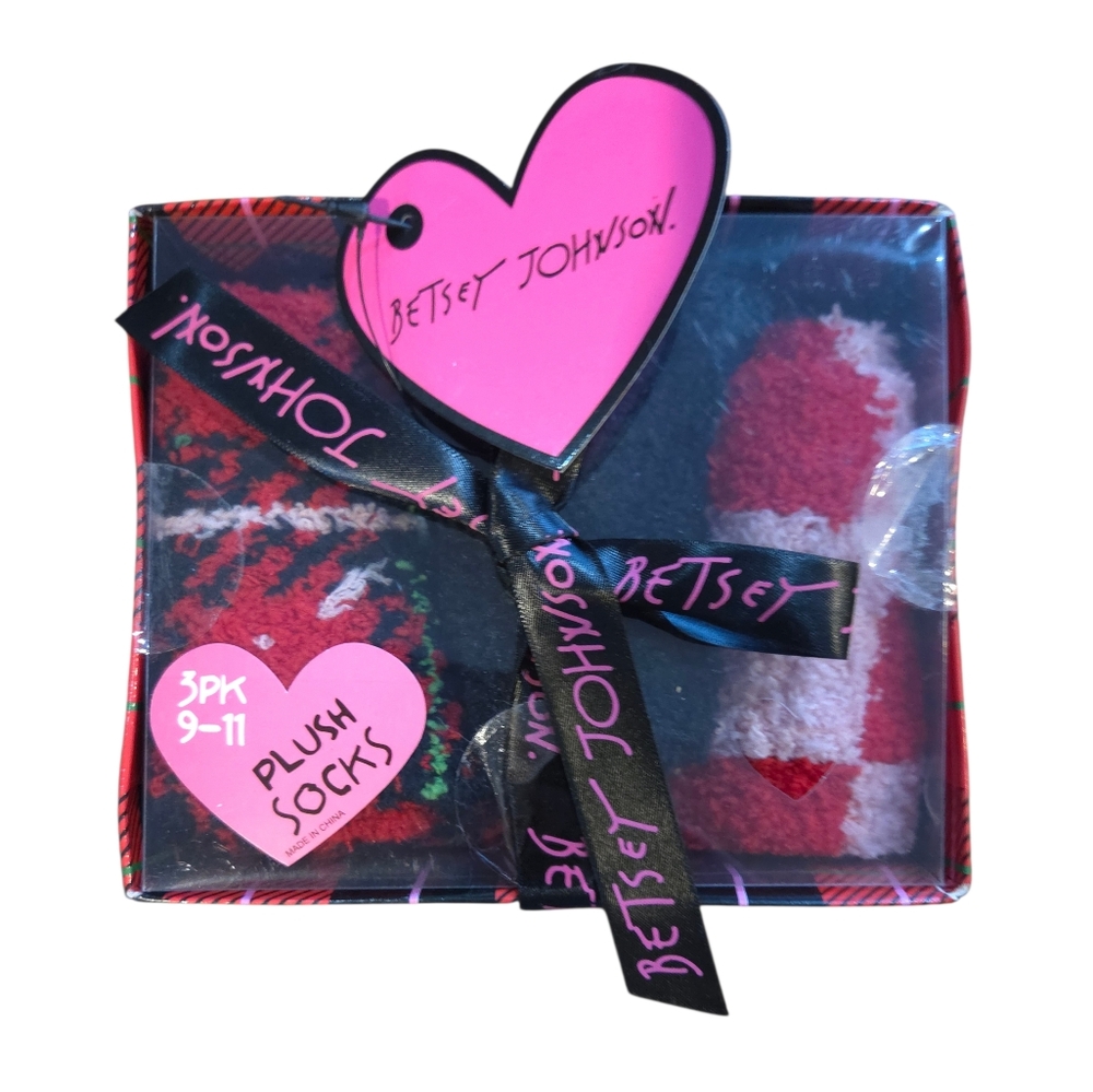 Betsey Johnson - NEW Set of 3 Plaid Checkered & Solid Warm Fuzzy Socks